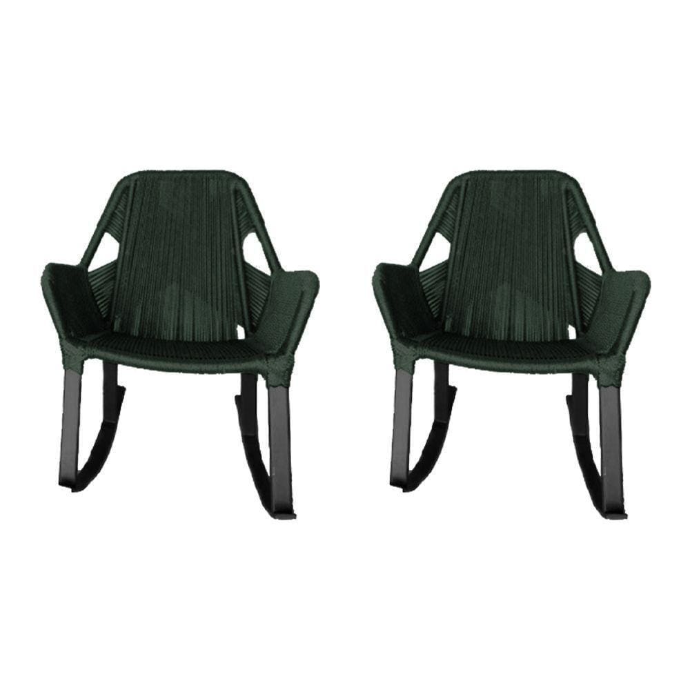 Kit 2 Cadeiras De Balanço Athenas Corda Náutica Base Em Alumínio Preto-verde Musgo - Cor: Verde