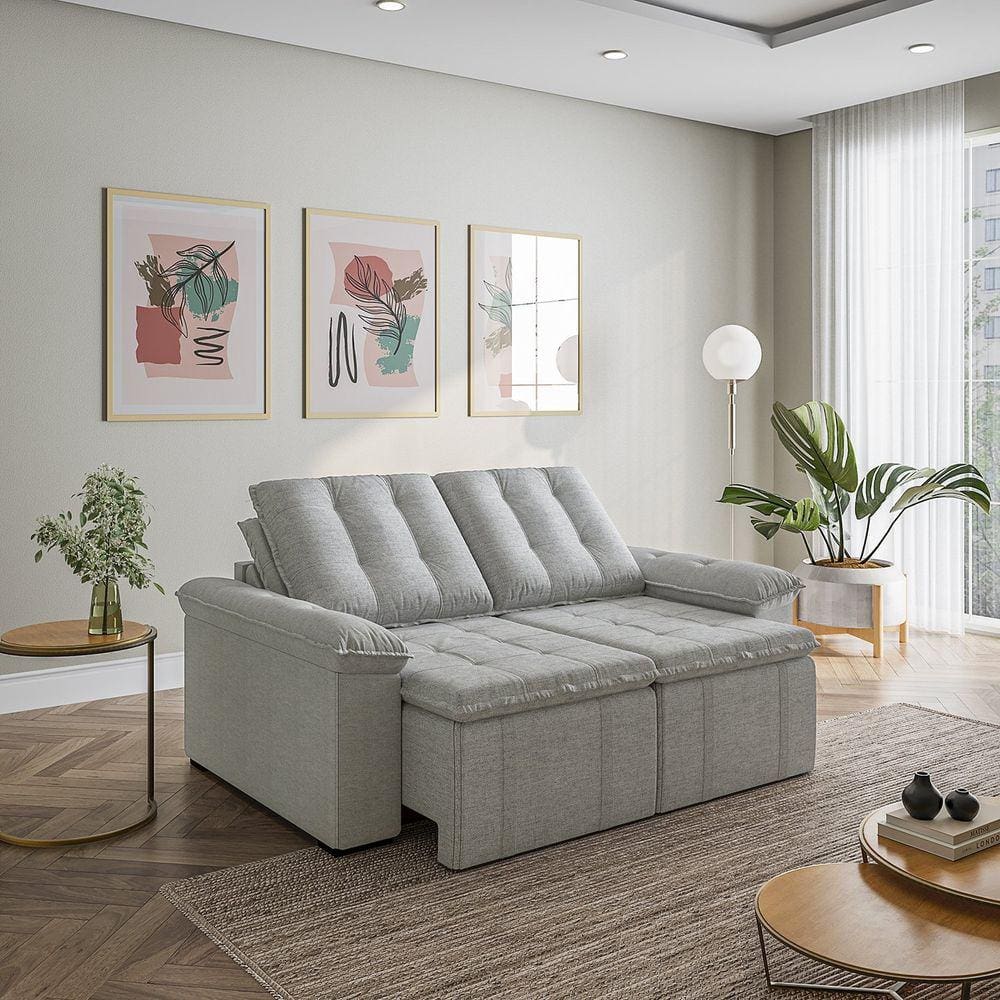 Sofá Palmeira Retrátil Reclinável sem Caixa 3 Lugares 180cm Linho com Molas CabeCasa MadeiraMadeira Prata