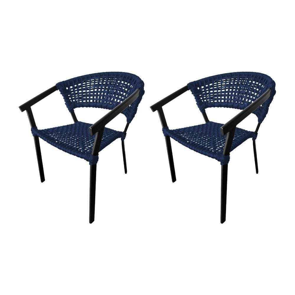 Kit 2 Cadeiras Sofia Corda Náutica Base Em Alumínio Preto-azul Marinho - Cor: Azul