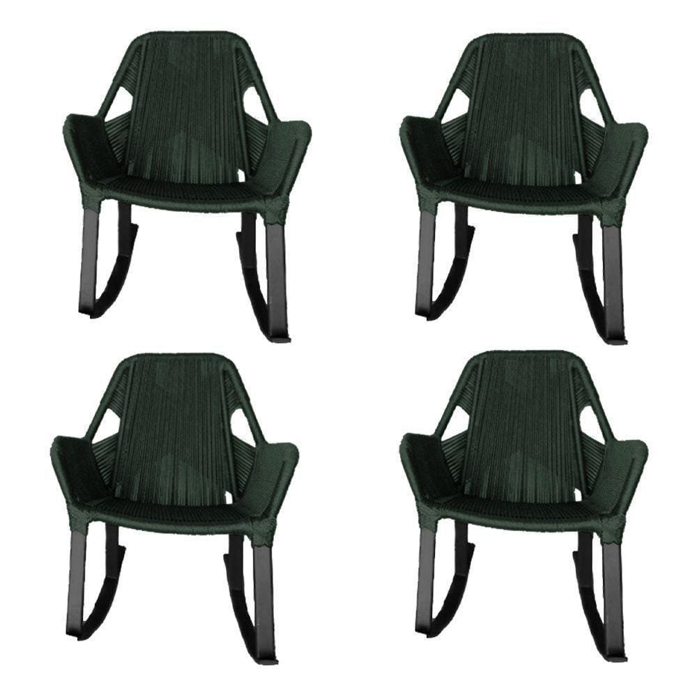 Kit 4 Cadeiras De Balanço Athenas Corda Náutica Base Em Alumínio Preto-verde Musgo - Cor: Verde