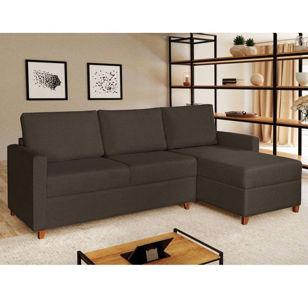 Sofá 3 Lugares com Chaise Moov Yescasa Marrom