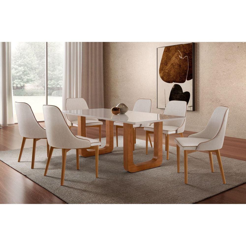 Mesa Jazz 180cmx90cm 6 Cadeiras Jazz Yescasa Cinamomo Imbuia/Off White