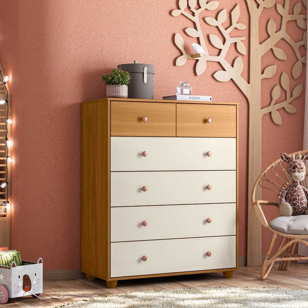 Cômoda Infantil 6 Gavetas Balão Cinamomo/Off White