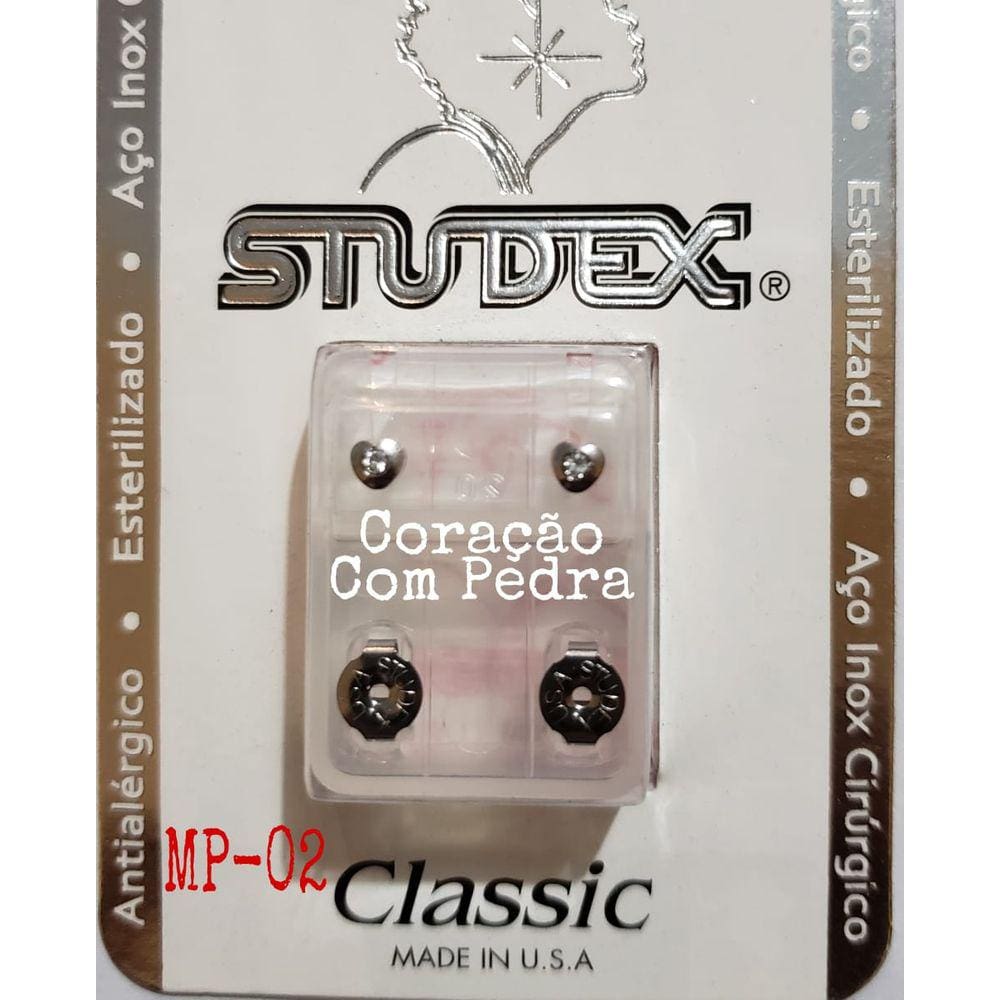 Brinco Studex Classic 4Mm Coração Cristal Medio Prata