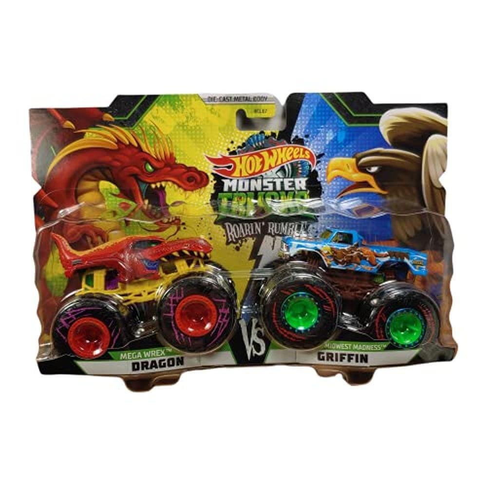 Pacote duplo Monster Trucks, Mega Wrex Dragon vs Midwest Madness Griffin, escala 1:64