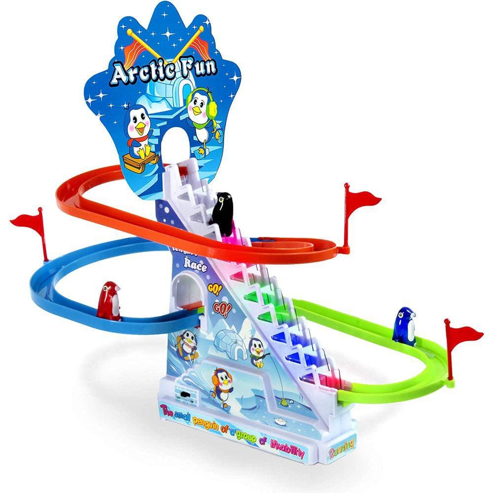 Conjunto Arctic Penguin Race com luzes e música para um jogo tranquilo