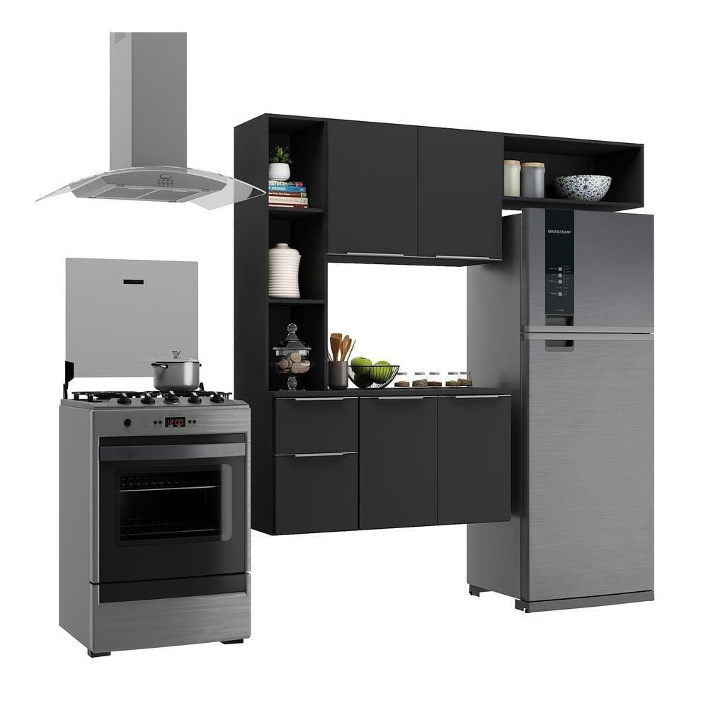 Cozinha Compacta Multimóveis Sofia Fg2004 Com Armário E Balcão Preta