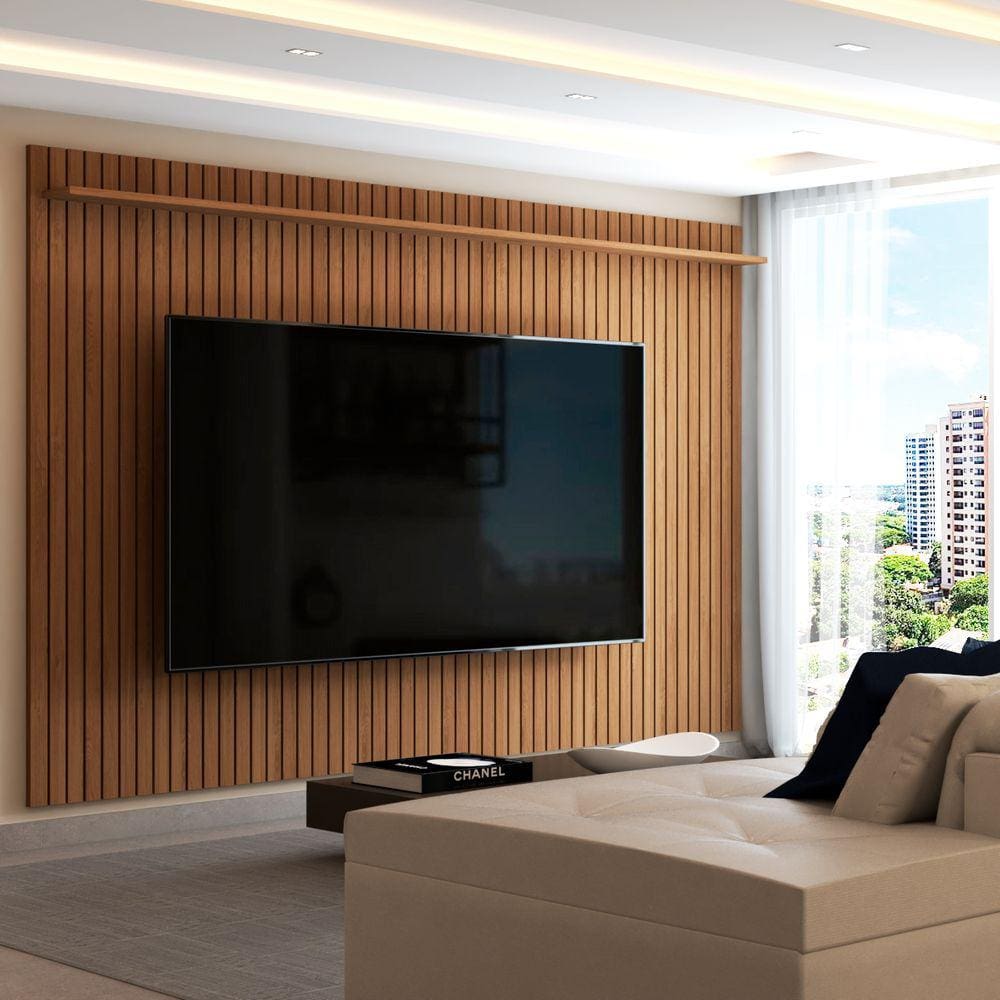 Painel para TV Até 80 Polegadas Leblon Ripado 1 Prateleira Nature - Panorama Móveis