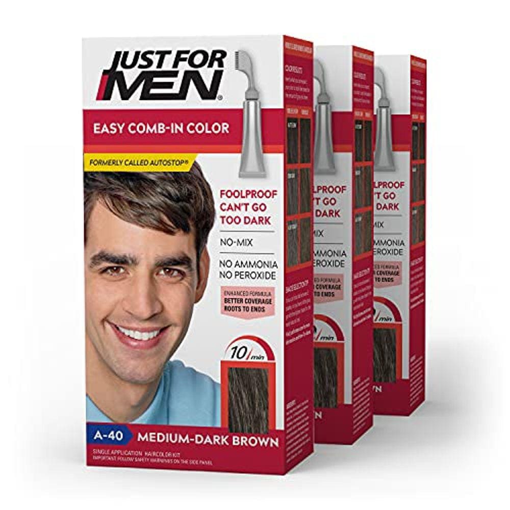 Tintura de cabelo masculina Easy Comb-In Color, marrom meio escuro, pacote com 3