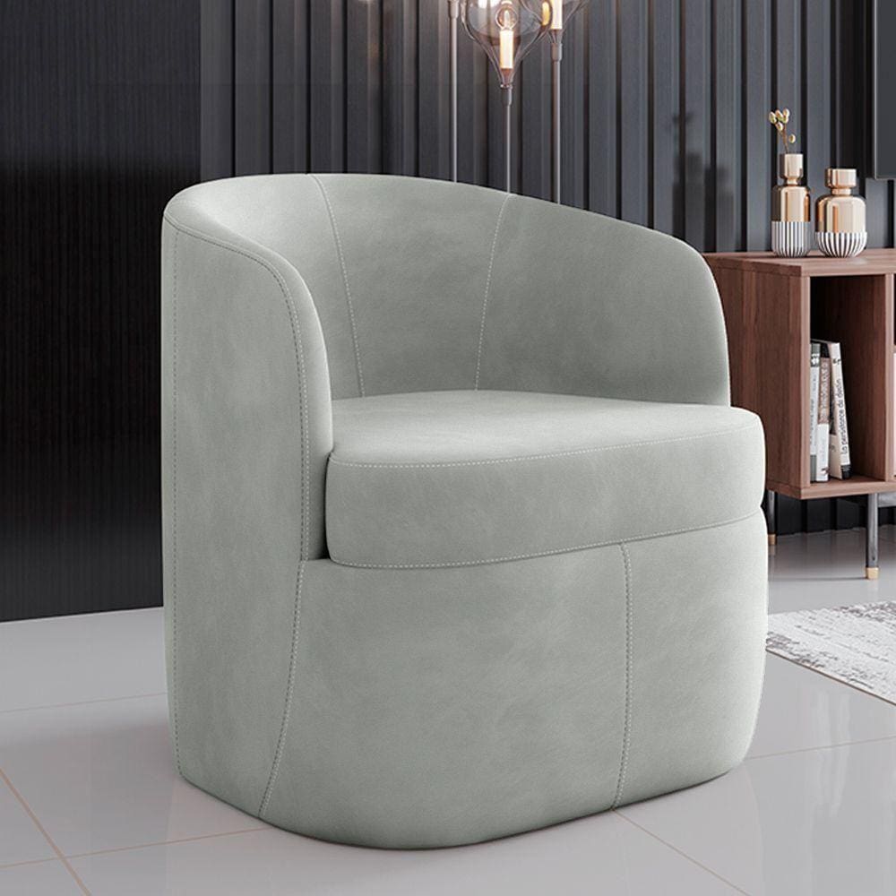 Poltrona Decorativa Bel Sala De Estar Base Giratória Veludo Cinza G33 - Gran Belo