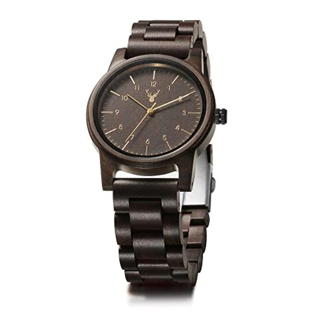 Relógio de madeira Uwood l feito à mão de 40 mm unissex, caixa e pulseira ajustável