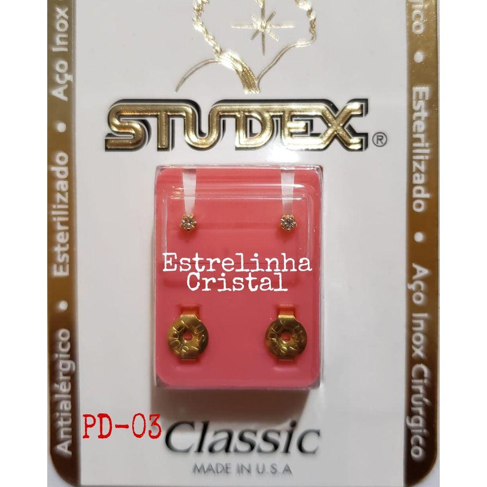 Brinco Studex Classic 2Mm Tiffany Cristal Pequeno Dourado