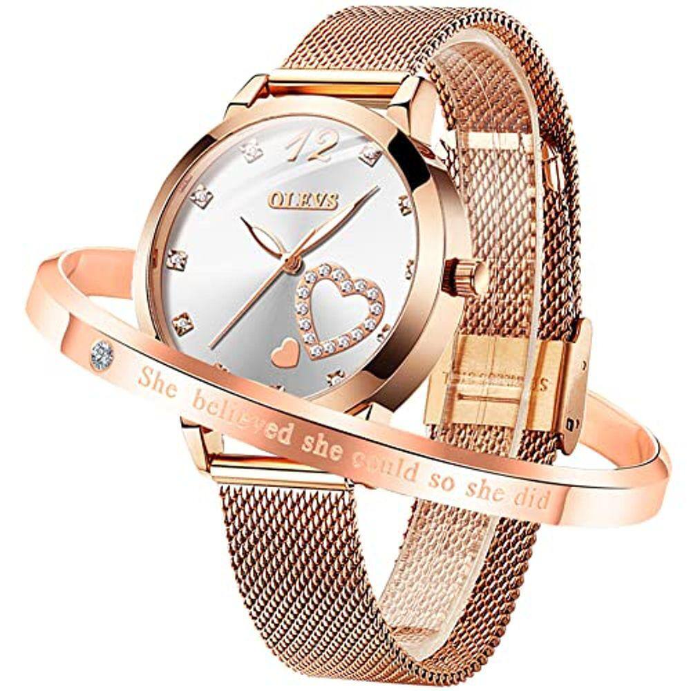 Conjunto de relógio feminino luminoso impermeável com alça de malha, quartzo
