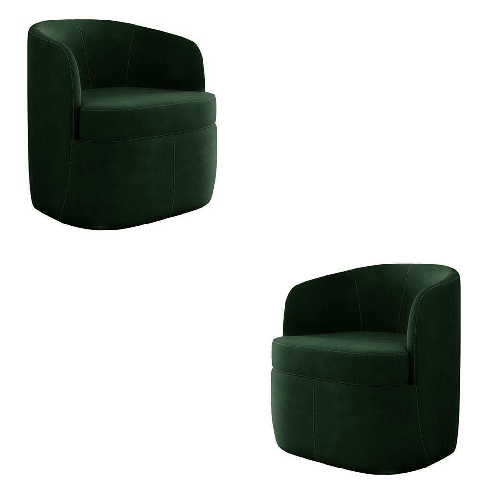 Kit 2 Poltronas Decorativas Bel Sala De Estar Base Giratória Veludo Verde G33 - Gran Belo