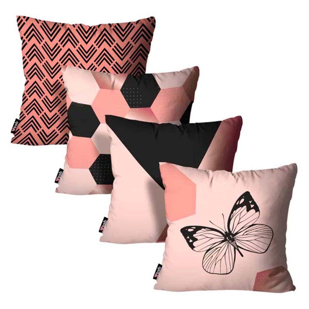 Kit 4 Capas de Almofadas Borboleta Geometrico Rose