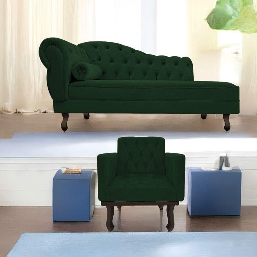 Kit Diva Recamier Diana 140cm Lado Direito e 01 Poltrona Classic Suede Verde