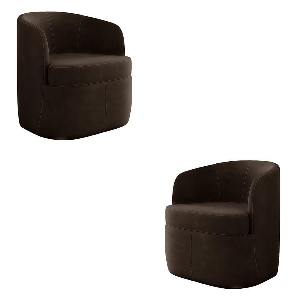 Kit 2 Poltronas Decorativas Bel Sala De Estar Base Giratória Veludo Marrom G33 - Gran Belo
