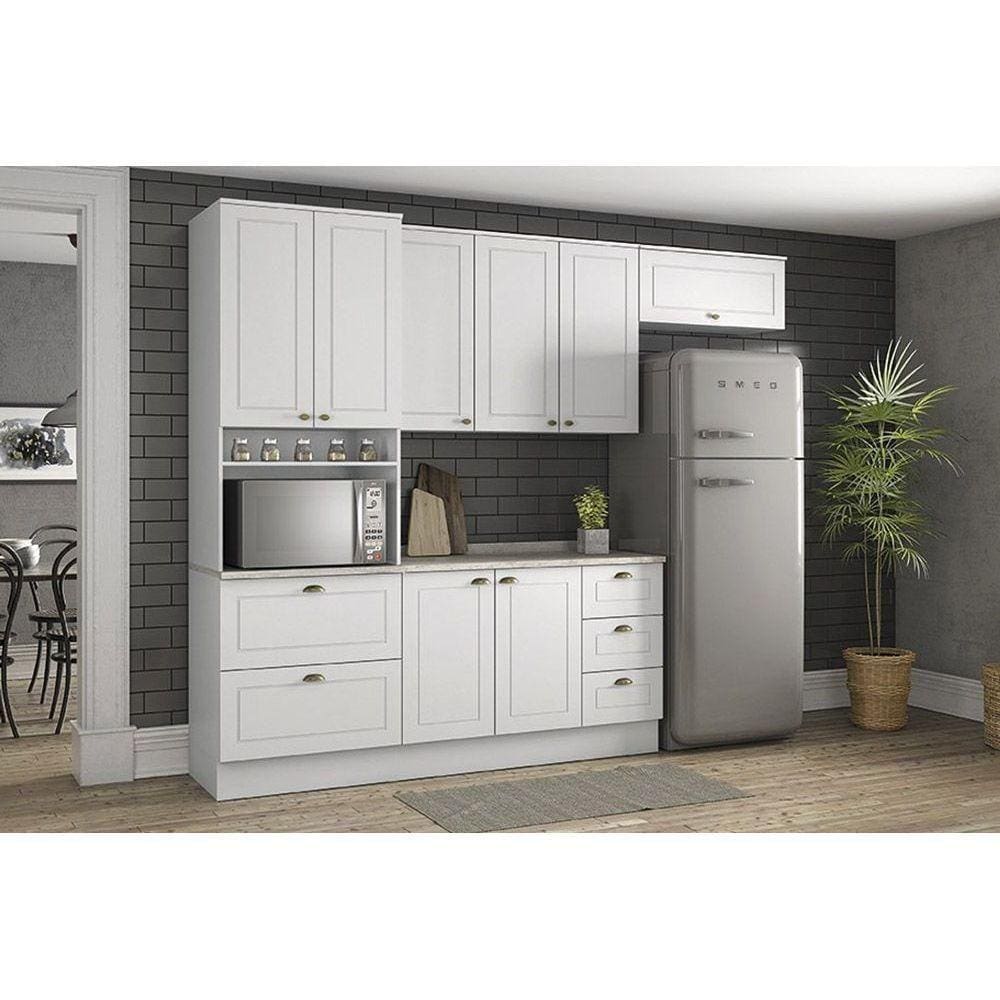 Cozinha Modulada Completa Americana 5pçs 2 Armários Balcão Paneleiro Complemento C5P16 Branco - Henn