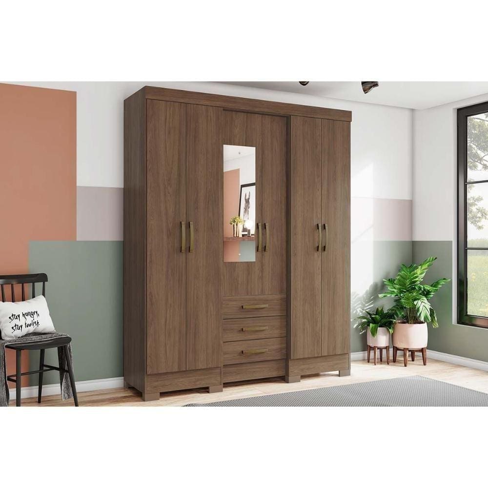 Guarda Roupa 6 Portas E 3 Gavetas C- Espelho Briz B23 Castanho - Henn