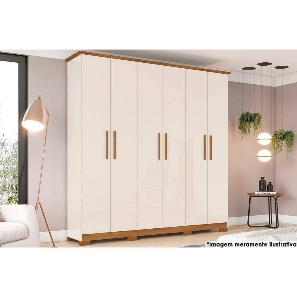 Guarda Roupa 6 Portas E 3 Gavetas Cover Off White-Nature - Henn