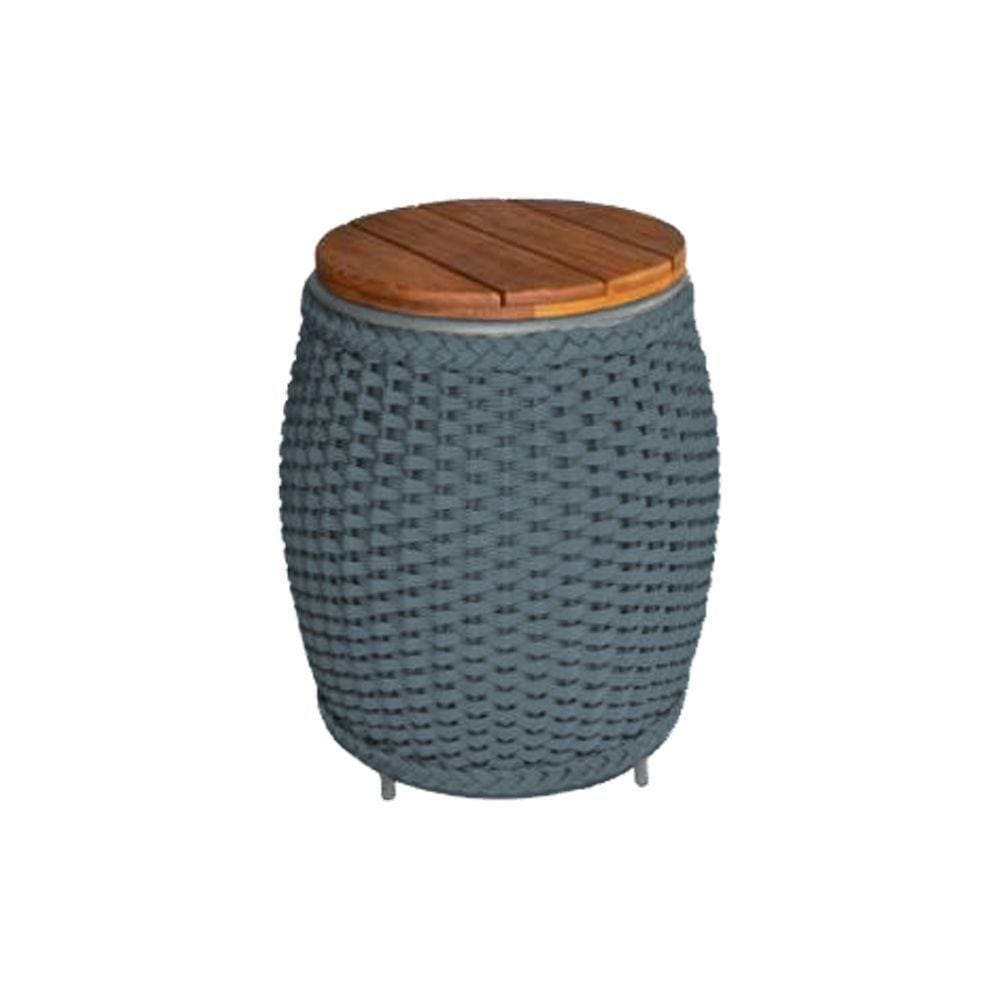 Puff Mesa Garden Em Corda Náutica Base Em Alumínio Cinza E Tampo Em Madeira Cinza - Cor: Cinza