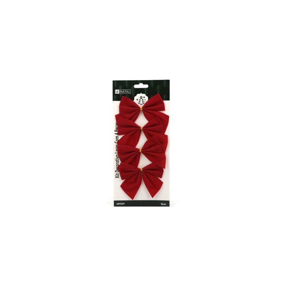 Kit Laço de Natal Le Vermelho Liso 4 Unidades 9cm