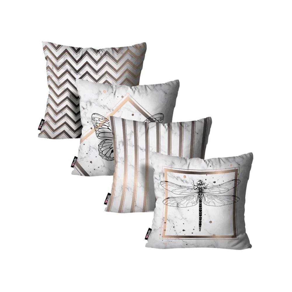 Kit 4 Capas de Almofada Insetos Off-White - 45x45cm