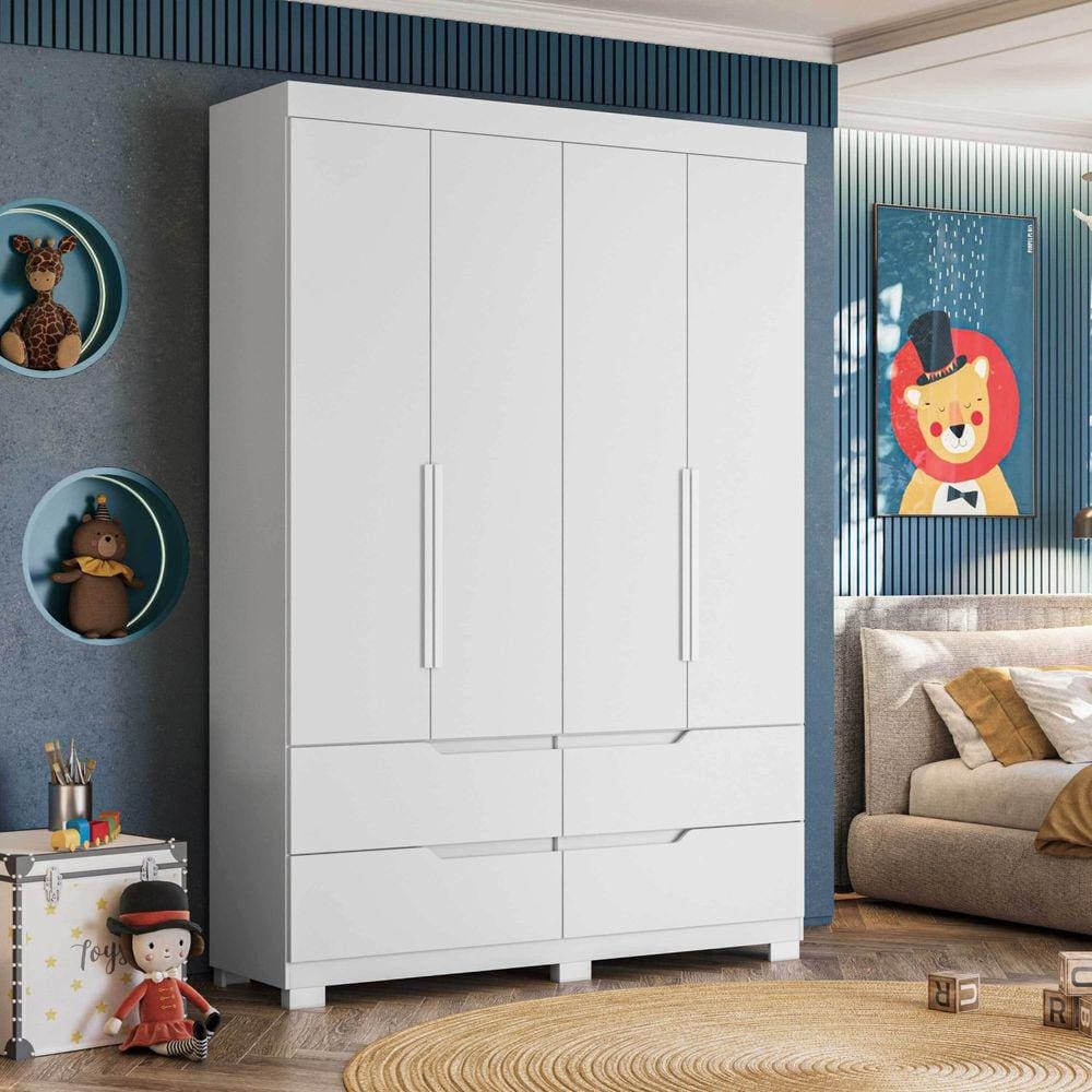 Guarda Roupa Infantil 4 Portas 4 Gavetas Circus Branco