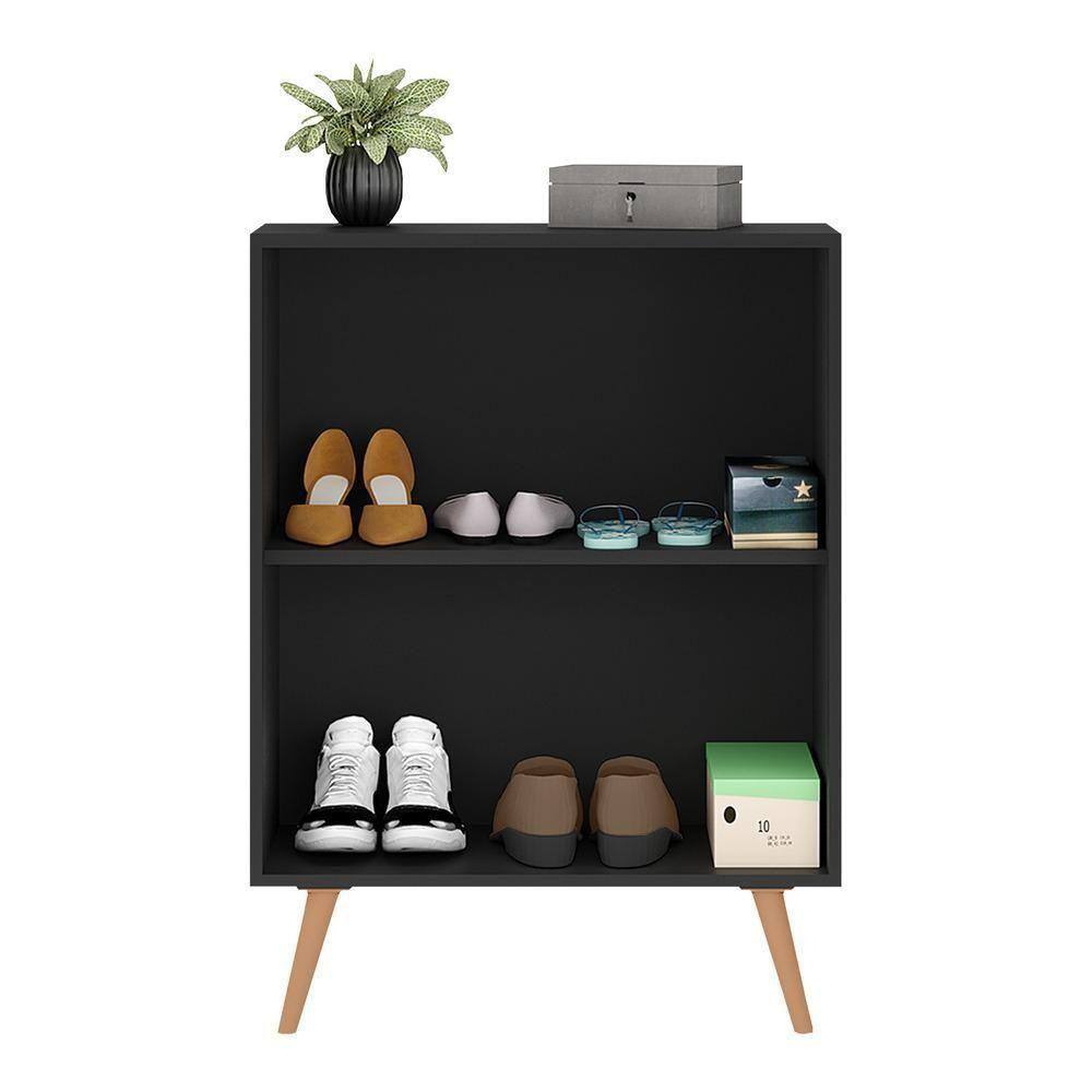 Sapateira 2 Portas Retrô Com Espelho Nina Preta/natural