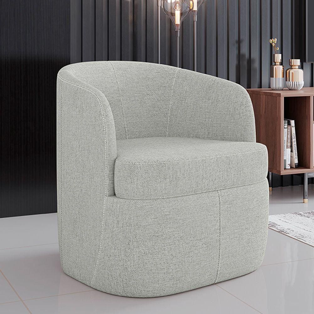 Poltrona Decorativa Bel Sala De Estar Base Giratória Linho Cinza G33 - Gran Belo