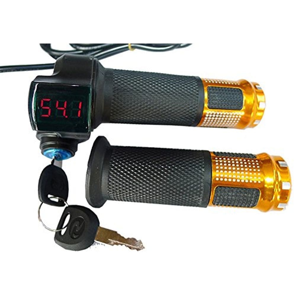 Acelerador de Bicicleta Elétrica com Indicador de Voltagem e Trava com Chave