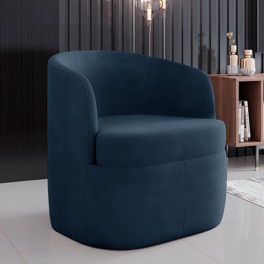 Poltrona Decorativa Bel Sala De Estar Base Giratória Veludo Azul Marinho G33 - Gran Belo