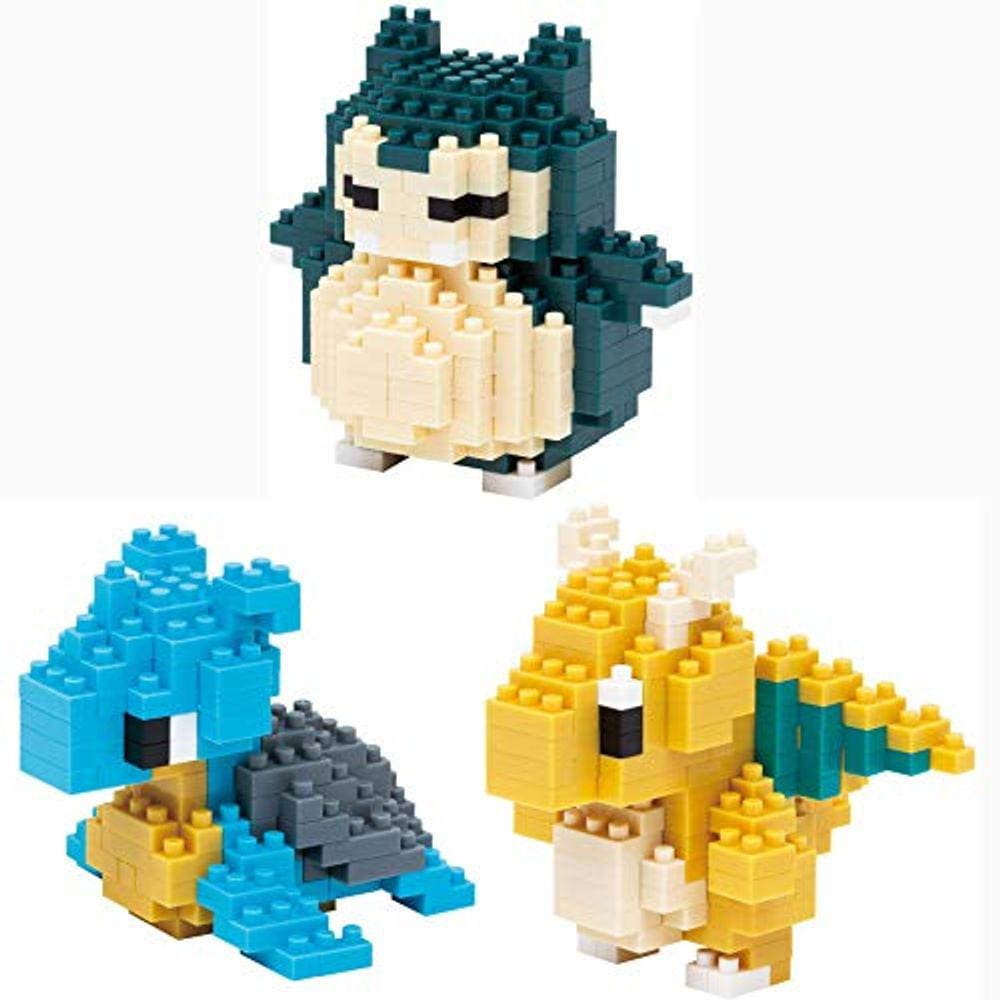Conjunto Nanoblock Laplace, Dragonite e Snorlax — personagens Pokémon ajustáveis