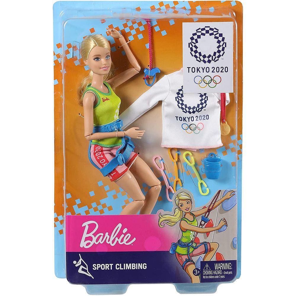 Boneca Barbie Climber das s de Tóquio com uniforme, jaqueta, medalha, arnês e clipes (maiores de 3 anos)
