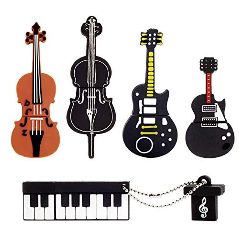 Instrumentos musicais pendrive USB LEIZHAN 5x8GB (guitarra amarelo/vermelha, violoncelo, violino, piano)
