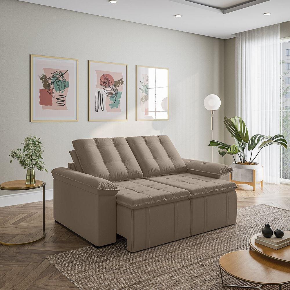 Sofá Palmeira Retrátil Reclinável sem Caixa 3 Lugares 180cm Veludo com Molas CabeCasa MadeiraMadeira Castor