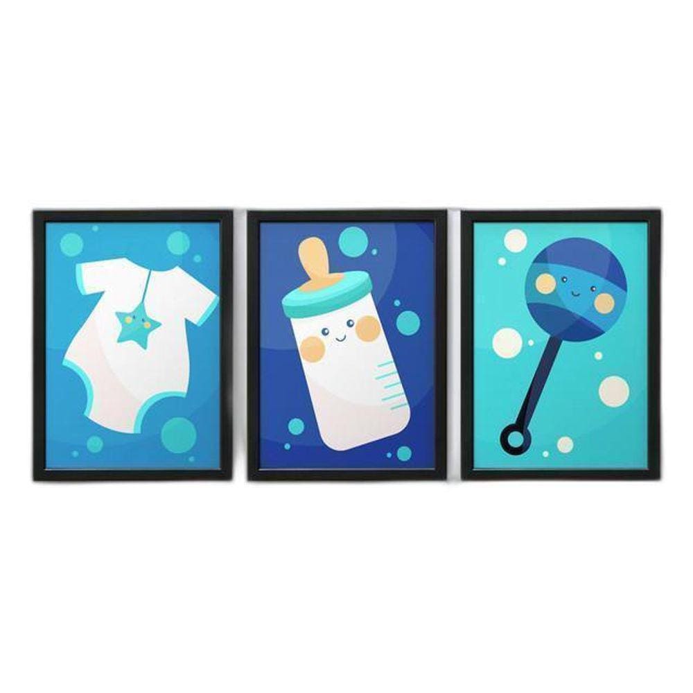 Quadro Com Moldura Bebê Menino Objetos Decoração