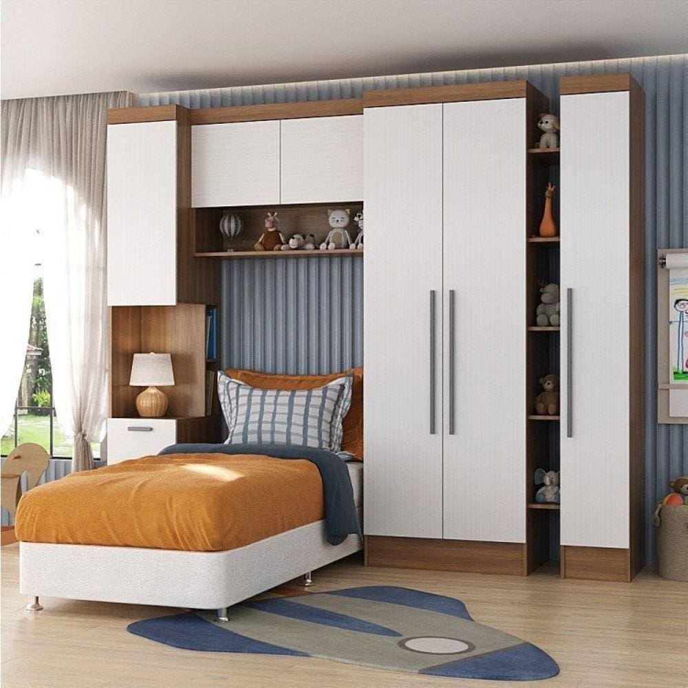Quarto Infantil Completo 4 Peças Ella Espresso Móveis Nogal/Branco