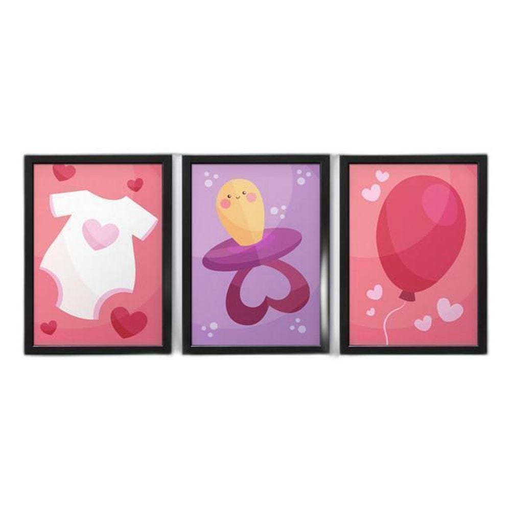 Quadro Com Moldura Bebê Menina Objetos Decoração