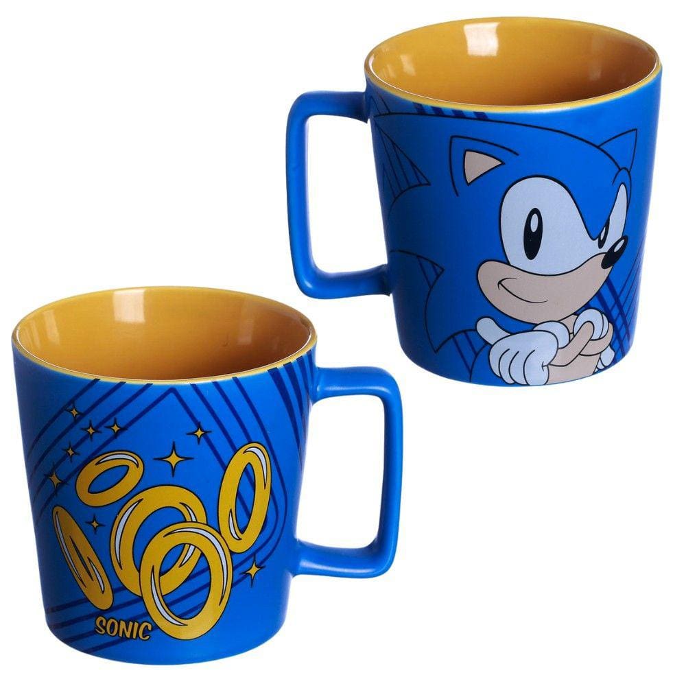 Caneca Sonic Speed Alça Quadrada Cerâmica 400Ml Oficial Sega