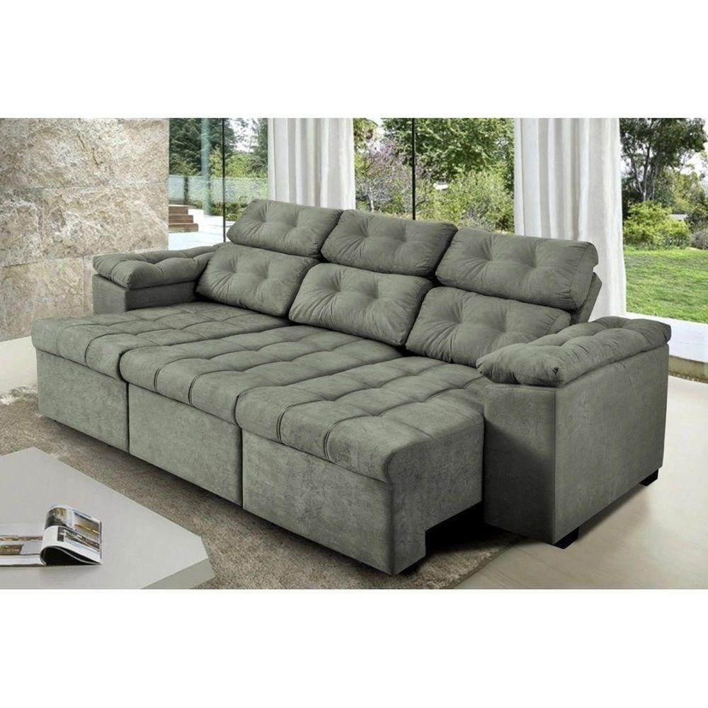 Sofá Italia 250cm Retrátil Reclinável Suede Cinza – Ws