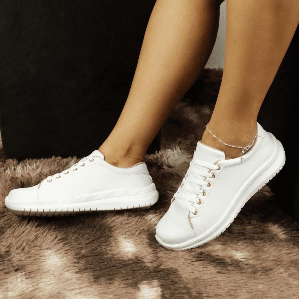 Tênis Feminino Casual de Amarração O Calçado Leve e Versátil que Você Procura Branco