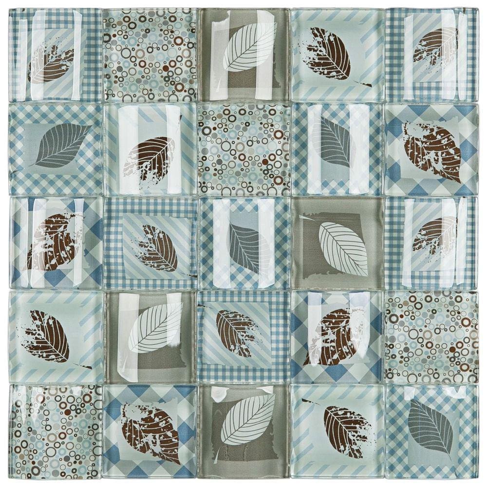 Pastilha de Vidro Patchwork 30x30cm Azul/Cinza/Marrom