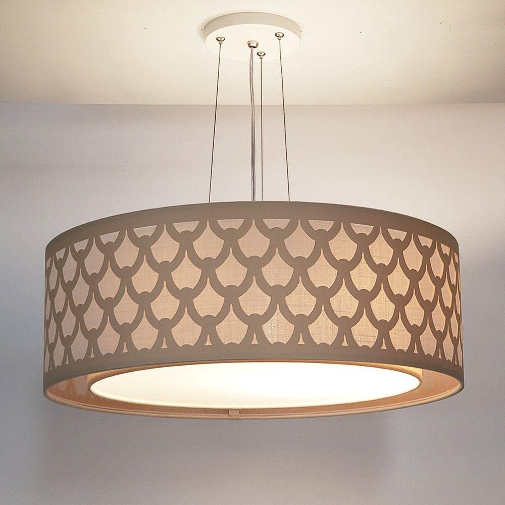 Luminária de Teto Pendente Trama Cúpula Dupla 40x16cm Cru