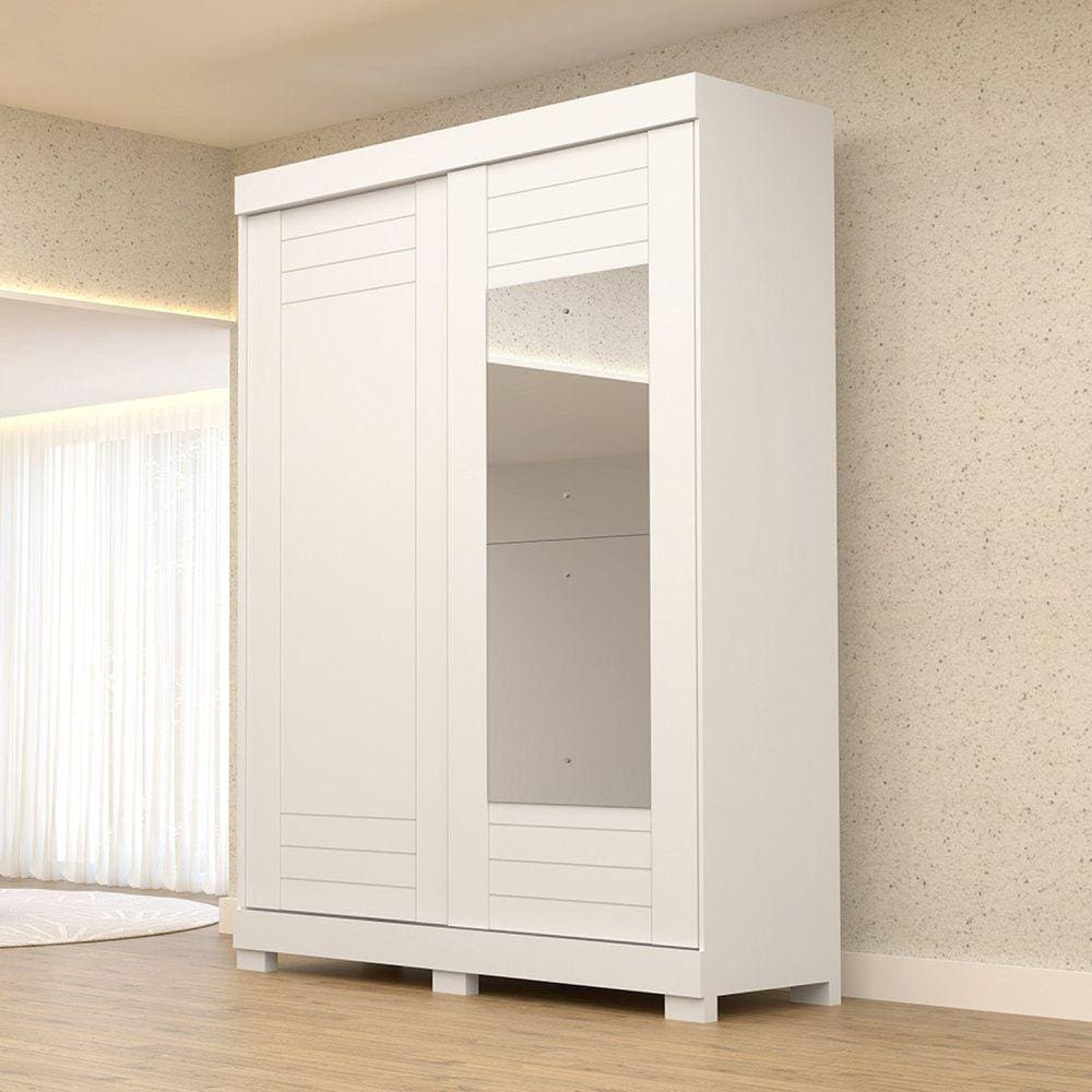 Guarda Roupa Solteiro 2 Portas de Correr com Espelho 100% MDF Cinerária Espresso Móveis Branco