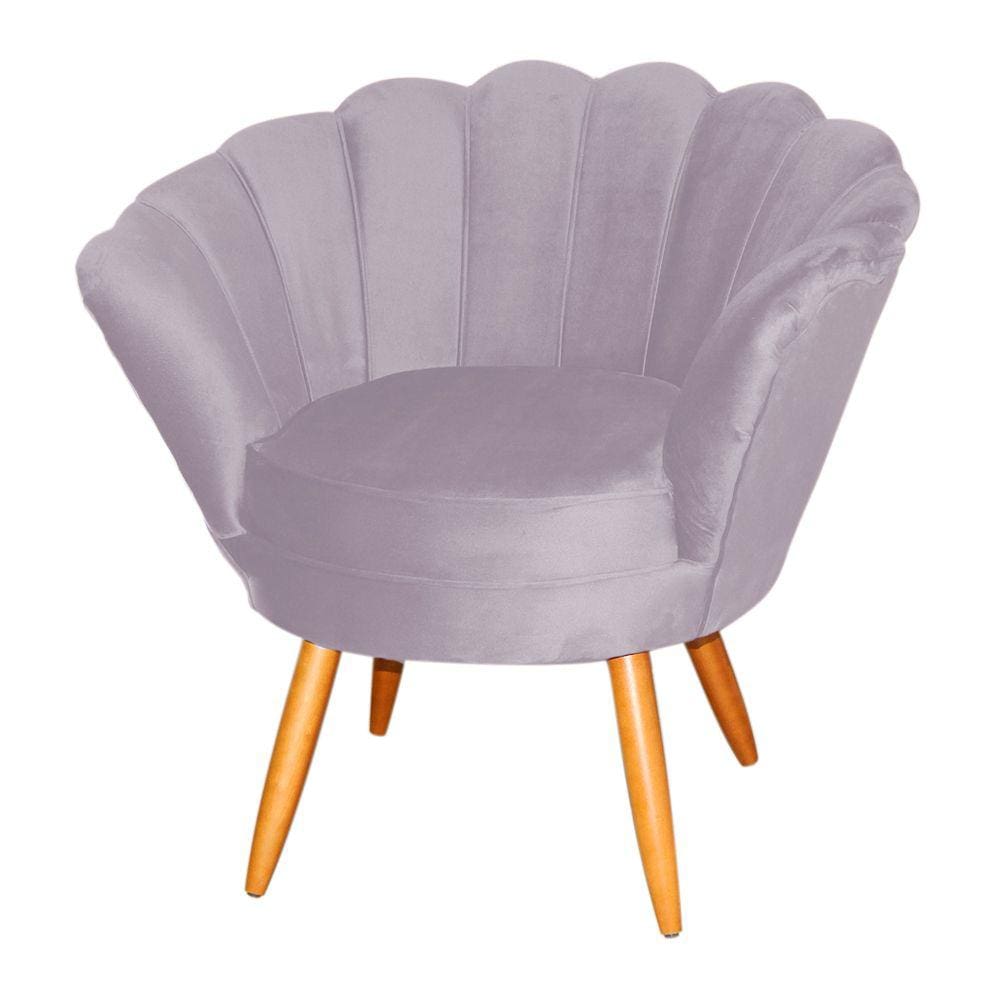 Poltrona Decorativa Pétala Veludo Rosê Pés Madeira Ms Decor