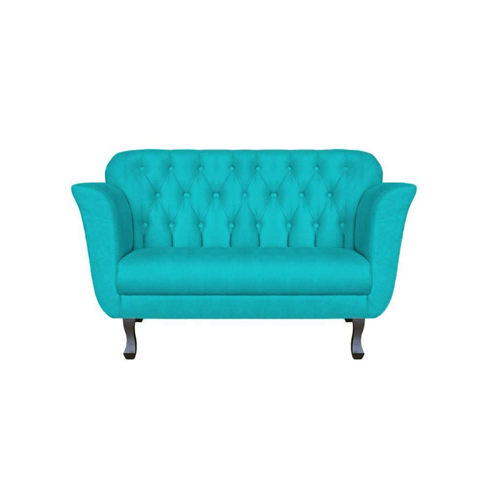 Namoradeira Decorativa Dália Suede Azul Tifany 2 Lugares Pés Madeira Ms Decor