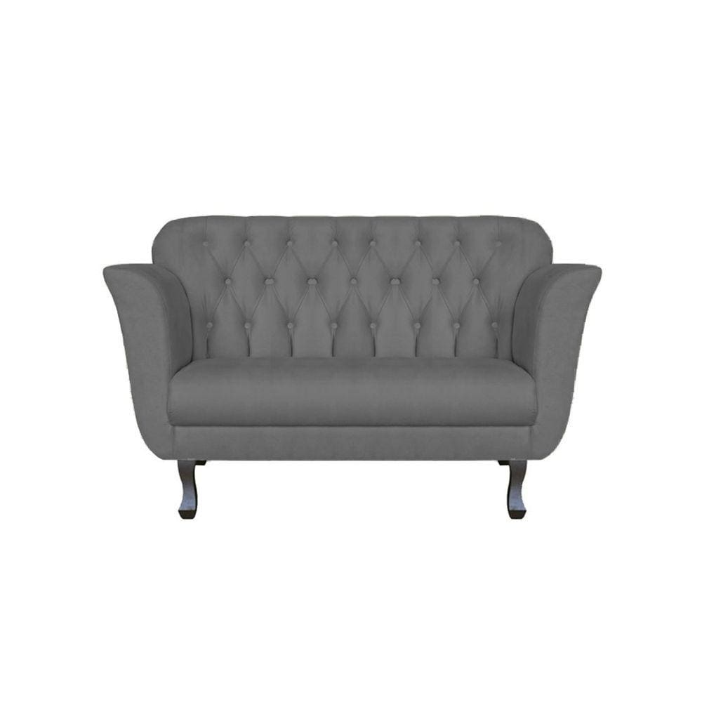 Namoradeira Decorativa Dália Suede Cinza 2 Lugares Pés Madeira Ms Decor