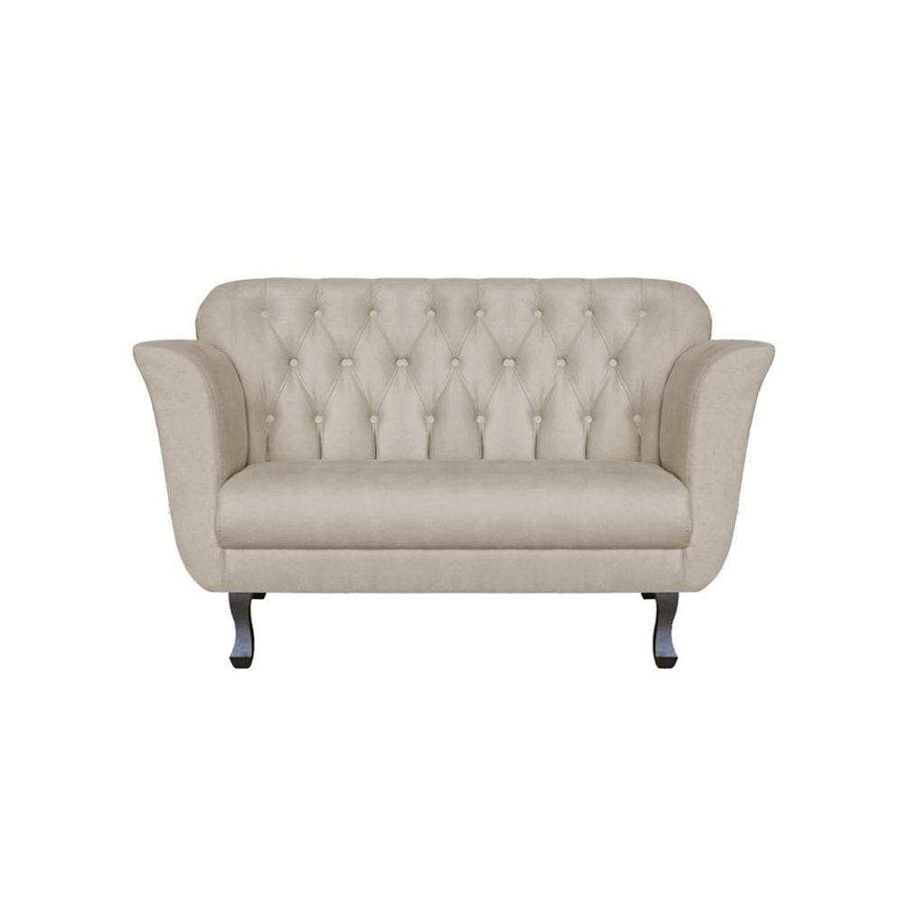 Namoradeira Decorativa Dália Couro Bege 2 Lugares Pés Madeira Ms Decor