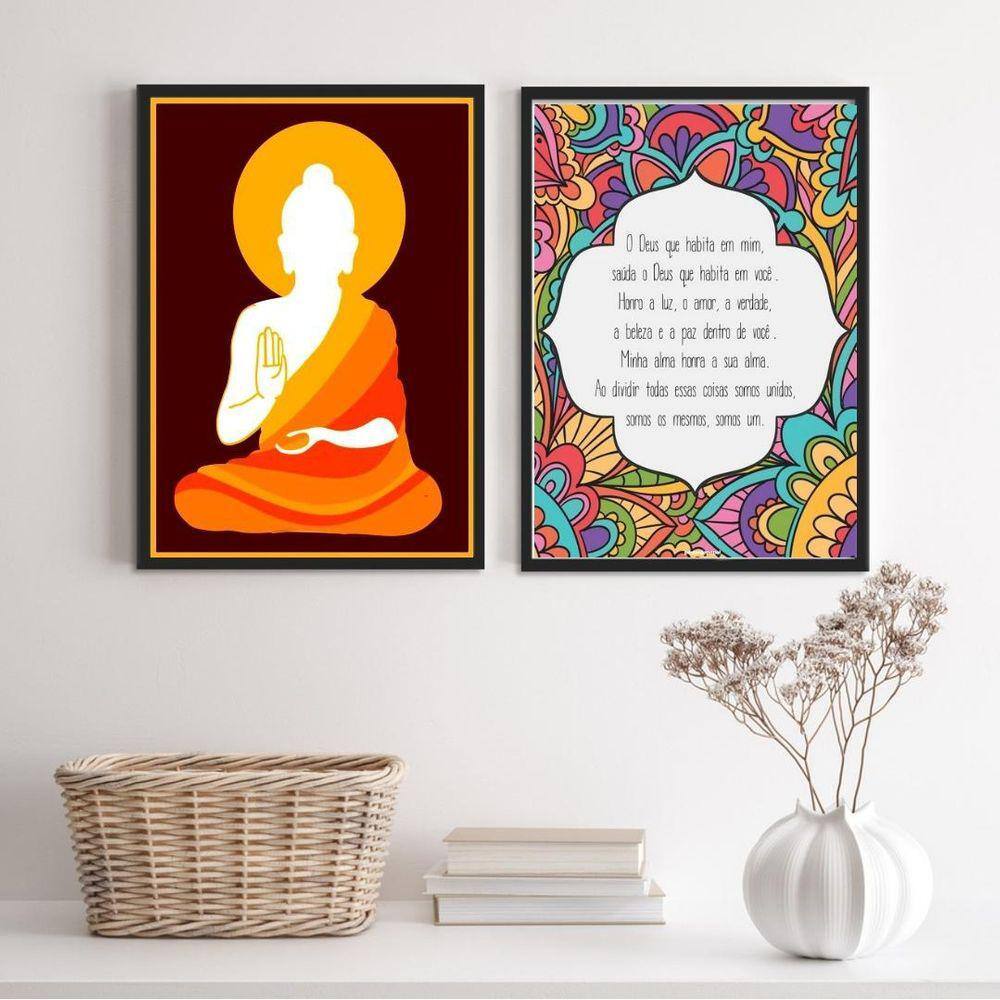 Quadros Místicos Zen Buda 45x34cm - Madeira Branca